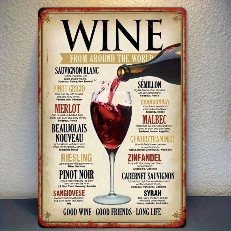 Vintage World Wine Map Metal Wall Art Bar Decor Tin Sign Poster
