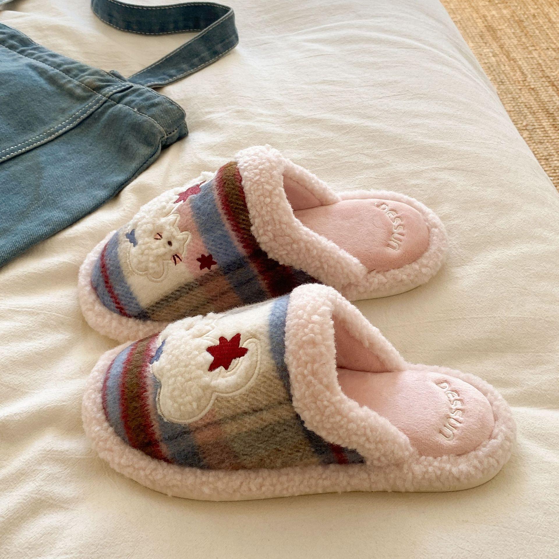 Winter Flat Sole Plush Slippers Women Outdoor Fashion Furry Slide Slippers Women Flip Flop 36-37