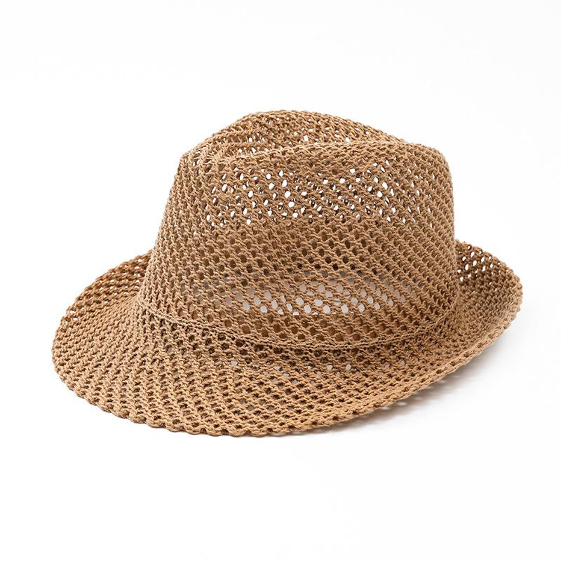 Sombrero Fedora de Paja Calado de Malla de Verano Transpirable Protección Solar UV Retro Británico Casual Fresco