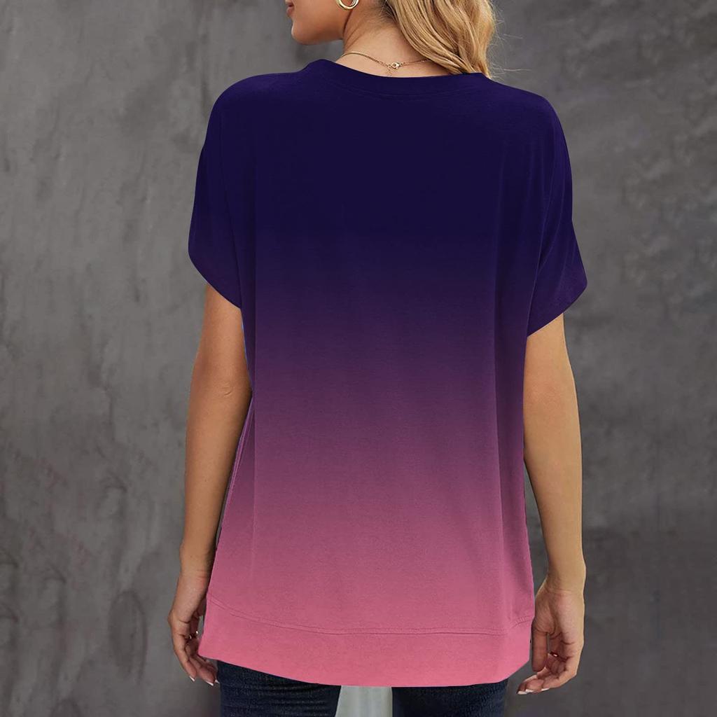 Women's Summer Gradient Printed Short Sleeve Round Neck Pullover T-shirt Top