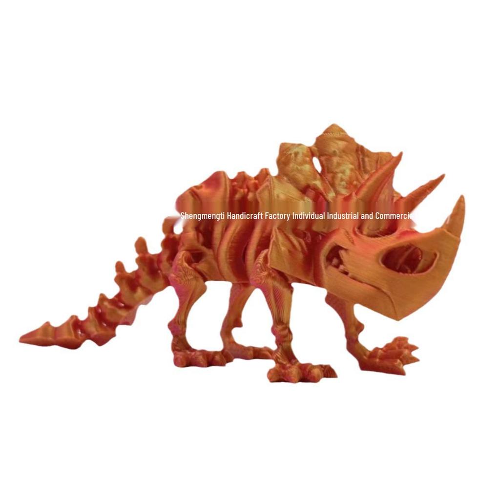 3D Printed Triceratops Dinosaur Skeleton Figurine - Handmade Gift Craft Toy