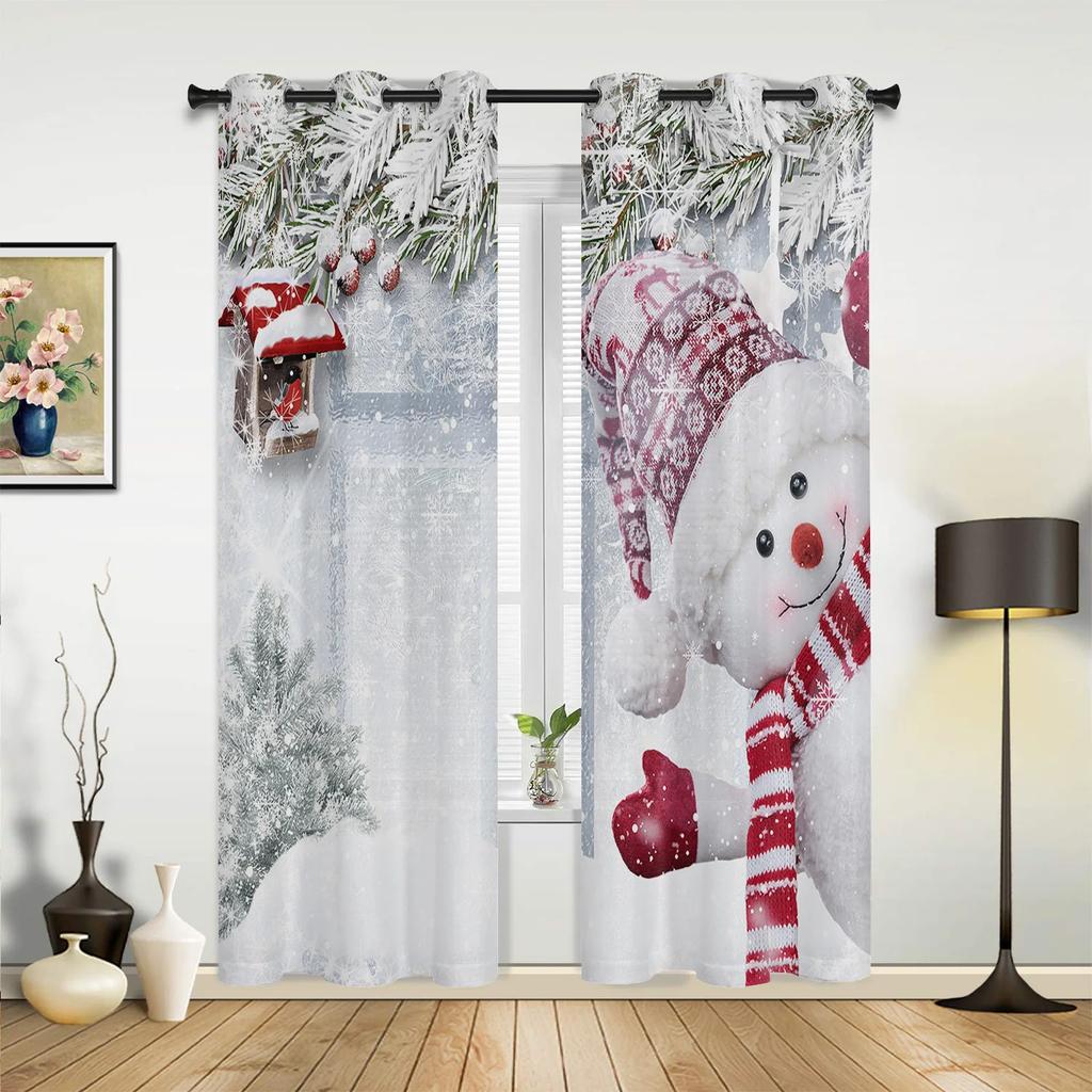 Christmas Winter Snowflake Red Window Curtains Decor For Home Bedroom Kitchen Living Room Ornament Xmas Gifts Navidad Curtains