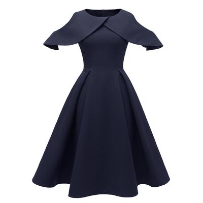 Women's 50s Vintage Cape Swing Dress Midi A-line Cold Shoulder Pinup Sateen Elegant Wedding Guest Evening Party Cocktail Outfit S-2XL