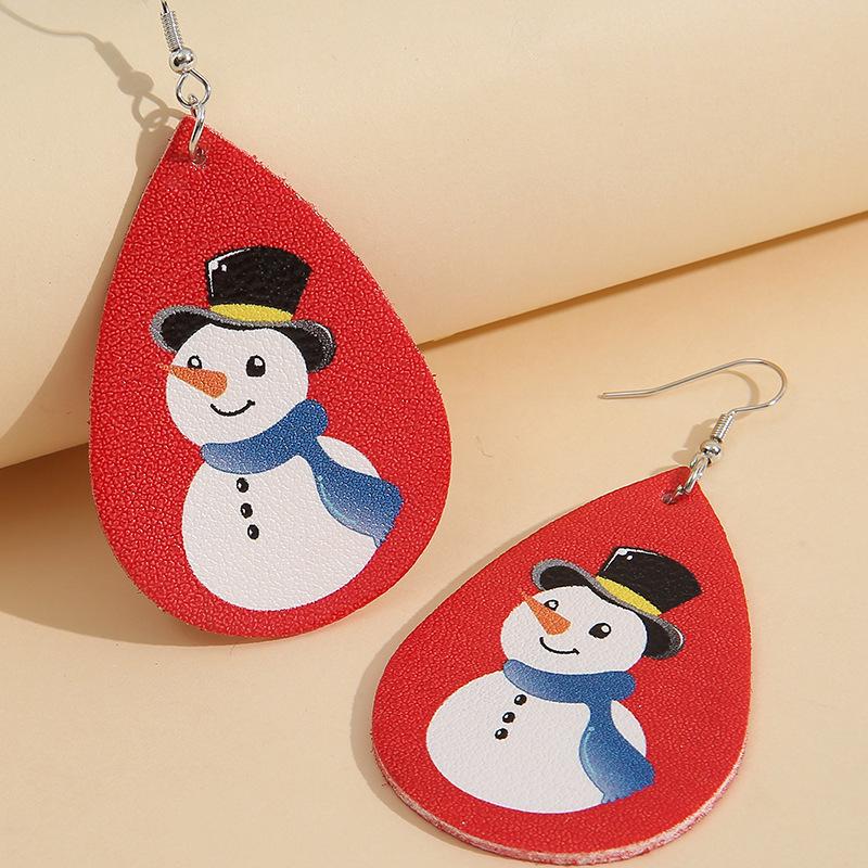 Red Bottom Christmas Snowman Hat & Scarf Pattern Leather Earrings - Unique, Simple Design for Women