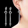 Heart-Shaped Rhinestone Tassel Earrings - Korean Minimalist Style
