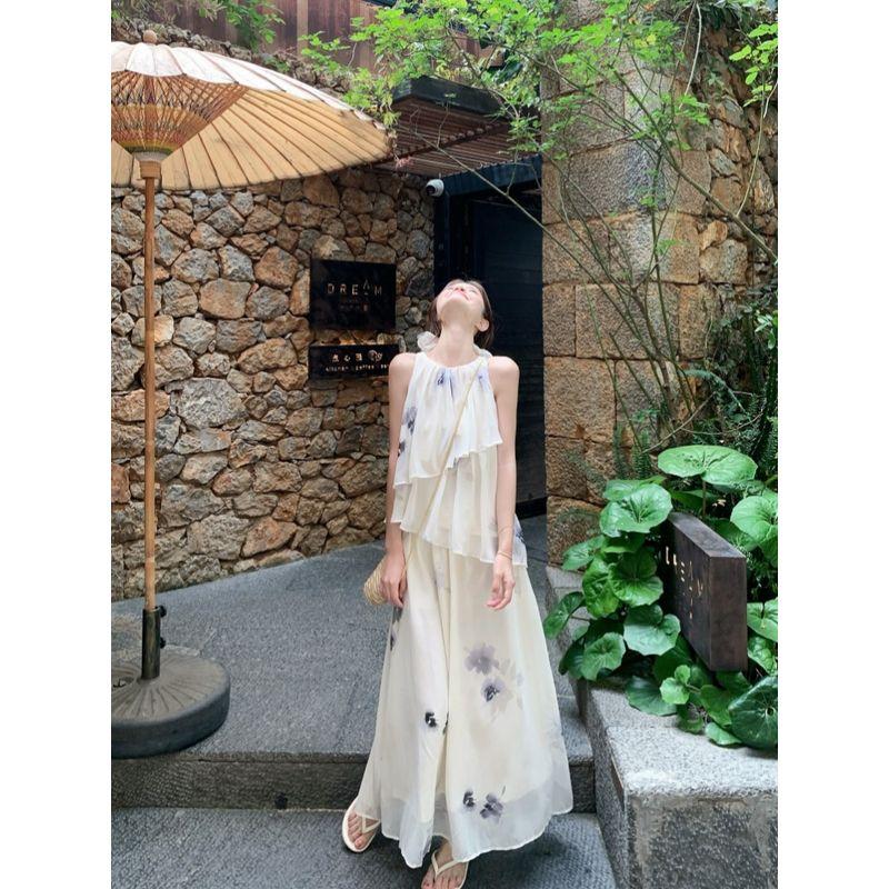 Kumikumi French style Gentle Set Sleeveless round Neck Loose Vest Women clothes Summer High Waist Skirt Two-piece Set