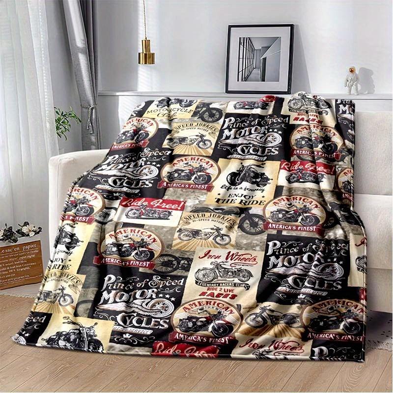 

Personalized Motorcycle Blanket Name American Rider Art Soft Fleece Throw Biker Gift Home Decor Vintage Theme 75x100cm