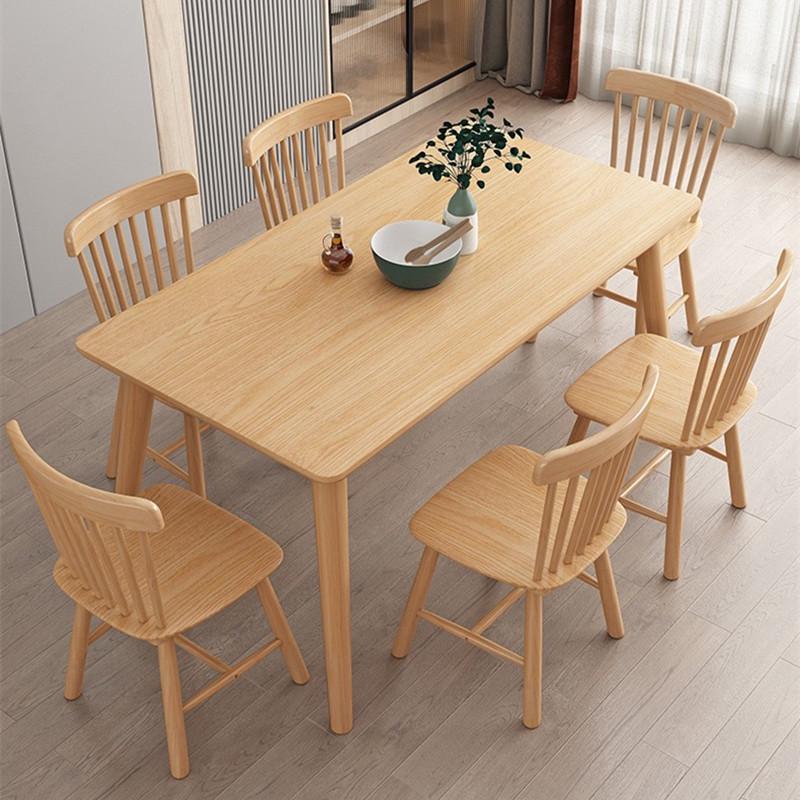 Nordic Oak Dining Table Set - Log Style for Home, Small Apartment, Restaurant, or Homestay. Square Solid Wood Table with Chairs.