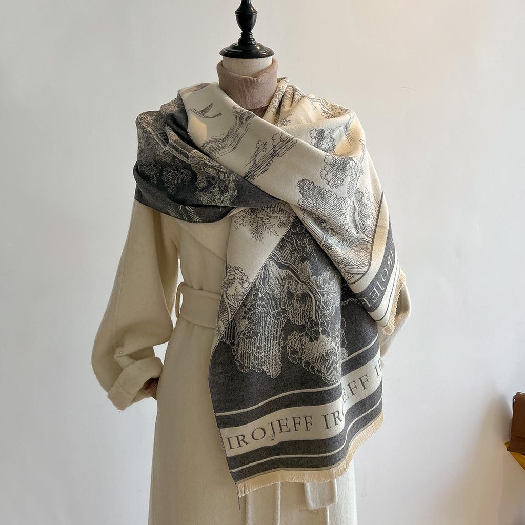 Autumn And Winter Popular Shawl Outside Women'S Scarf Office Blanket Cashmere Fringed Warm Scarf Live Stream
