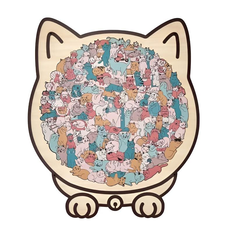 135Pcs Cat-shaped Wooden Jigsaw Puzzle Unique Irregular Puzzle Pieces Game Birthday Xmas Gifts for Cat Lovers Home Decorations