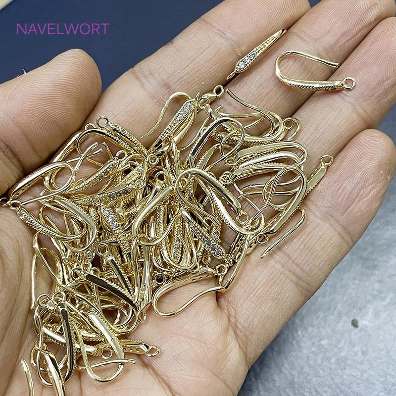 14K Gold Plated Brass Metal Inlaid Zircon Earring Hooks Fittings U Shape Ear Wire Hook Accessories DIY Jewelry Making Findings