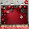 2D Flat Red Christmas Backdrop, Xmas Ornament & Holly Berry Photography