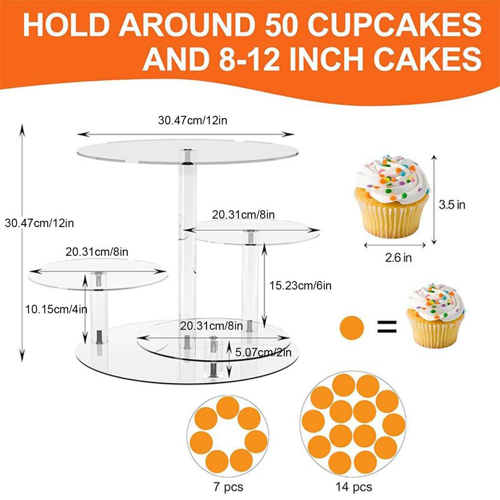 Cupcake Stand Acrylic 4-Tier Round Serving Cup Cake Stand Dessert Display for Cookie Snack Food Pastry Candy Wedding Birthday