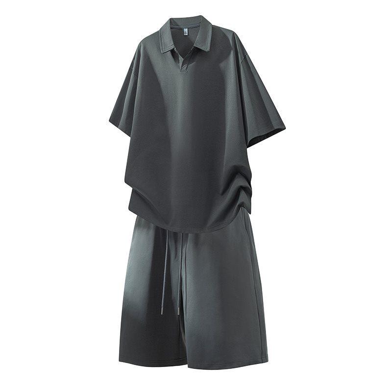 Men's Plus Size Moisture-Wicking Polo Shirt & Sports Shorts Set