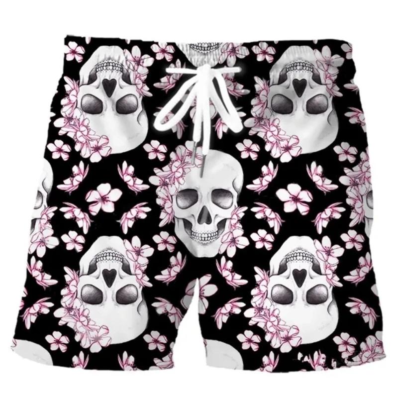New Men's Skull 3D Print Beach Shorts Graphic Men's Casual Sports Shorts Summer Surfing Shorts Breathable Shorts Hip Hop Pants