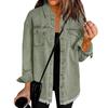 Veste chemise en jean décontractée à manches longues avec ourlet effiloché et deux poches avant
