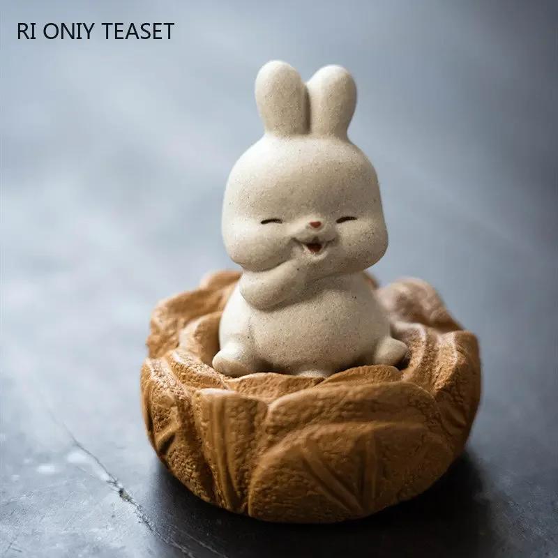 Chinese Yixing Purple Clay Tea Pet Lucky Rabbit Cabbage Model Ornaments Handmade Sculpture Tea Figurine Craft Tea Set Decoration