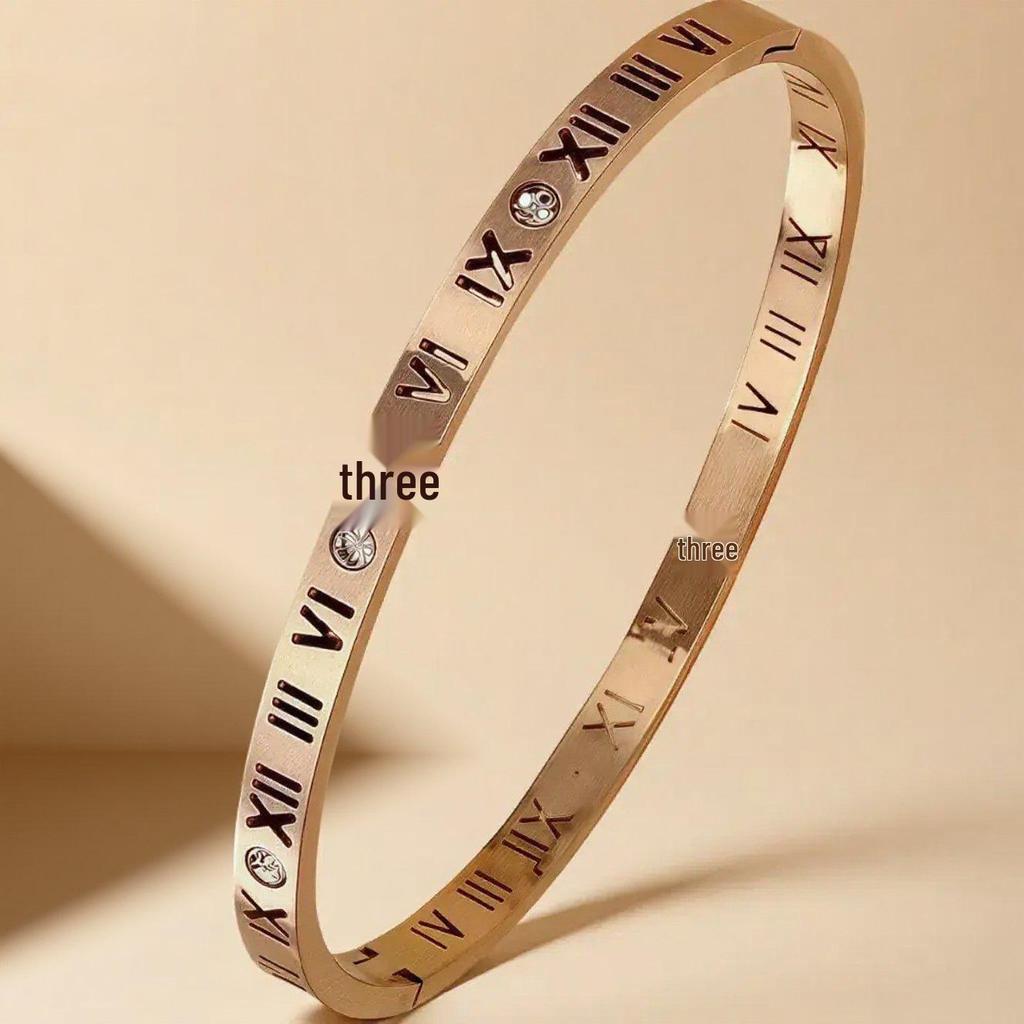 Elegant Women's Titanium Steel Bracelet with Rhinestone Buckle - Durable, Non-fading, English Letter Design