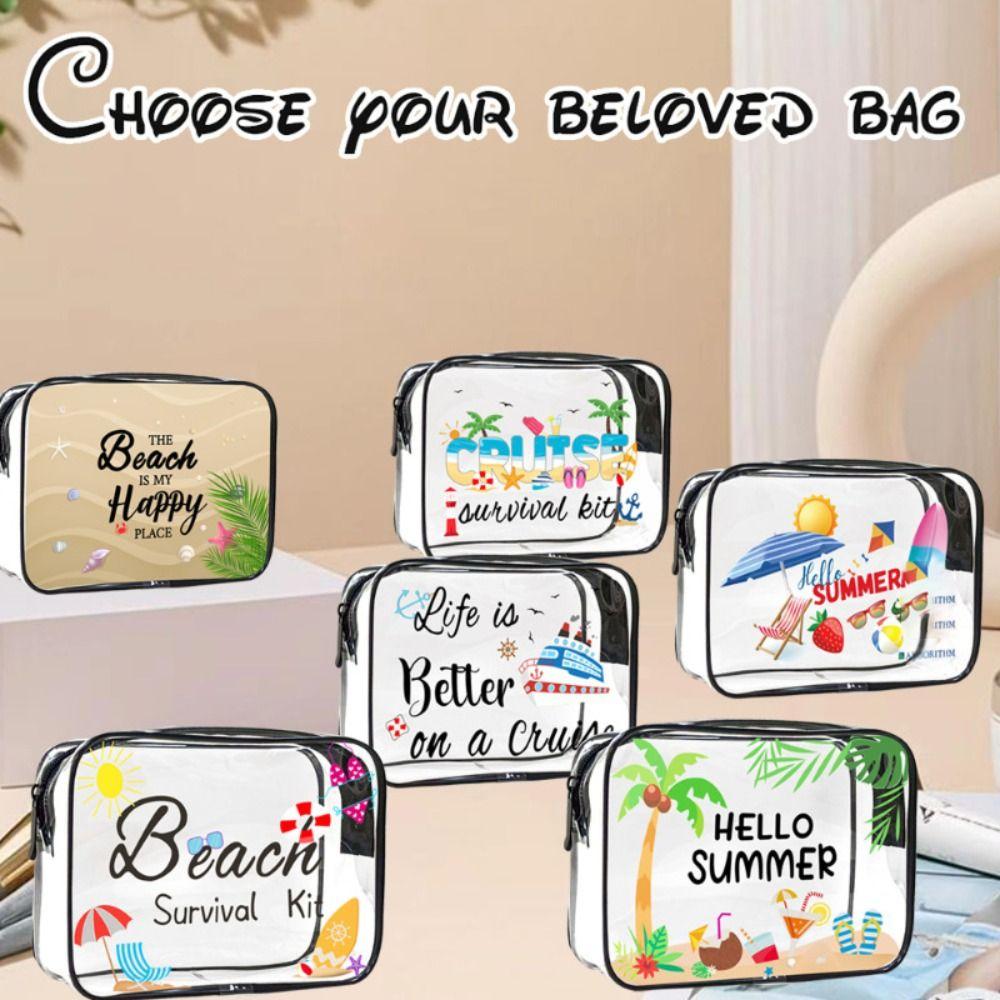 Trendy Large Capacity Makeup Bag Visible Beach Theme Storage Bag Lightweight Portable Travel Organizer for Women