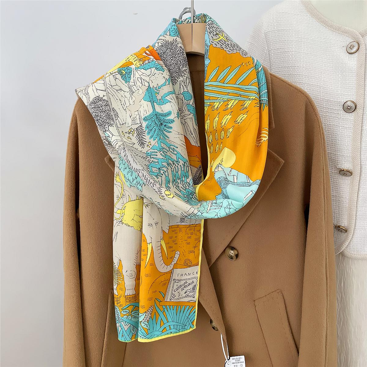 

160X33Cm Luxury Winter Silk Cashmere Scarf Women Animals Park Manual Hand Rolled Shawl Warm Long Scarves Wraps Pashmina Bandana 160 x 33CM& 8Y