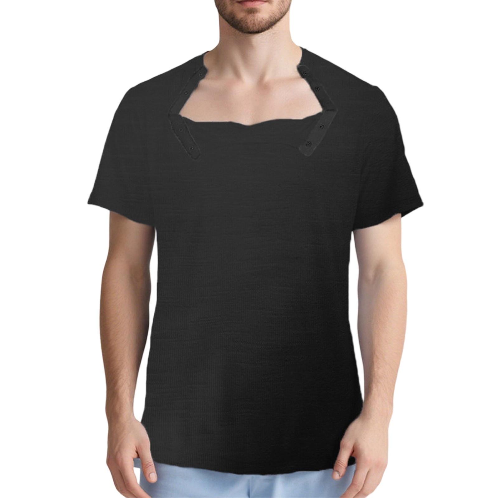 

Men S Shoulder Recovery Shirt With Side Button Short Sleeved Top L чорний