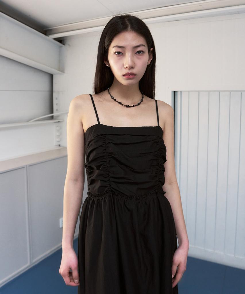 SIS A Shirred Fog Long Dress [Black]