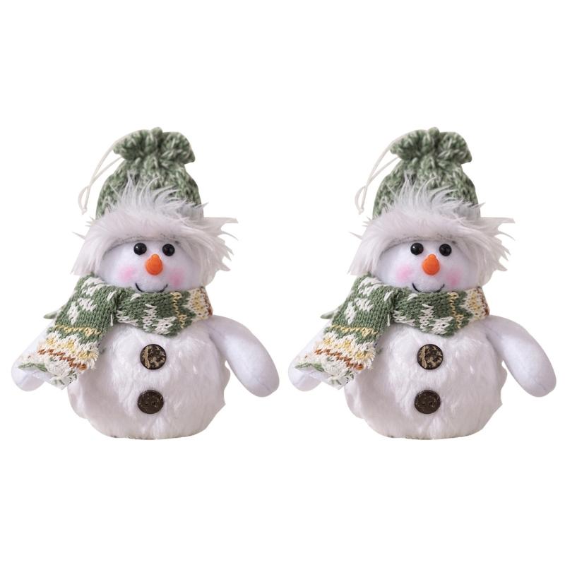 Pack of 2 Christmas Snowman Ornament with Knitted Hat and Scarve Decorative LED Lights Holiday Decoration Accessories