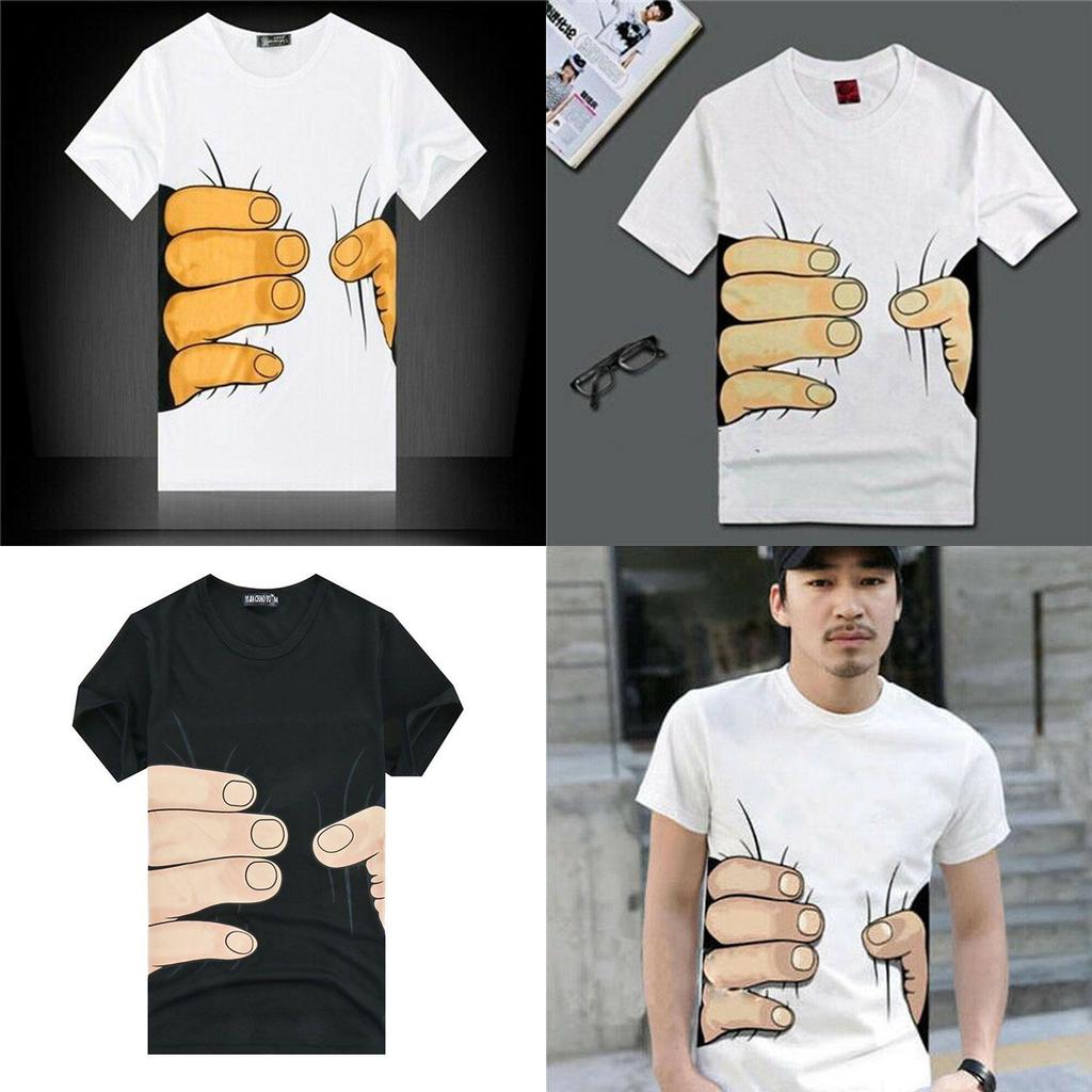 New Men's Fashion 3d Printed T-shirt With Funny Big Hand Short Sleeve Tee**