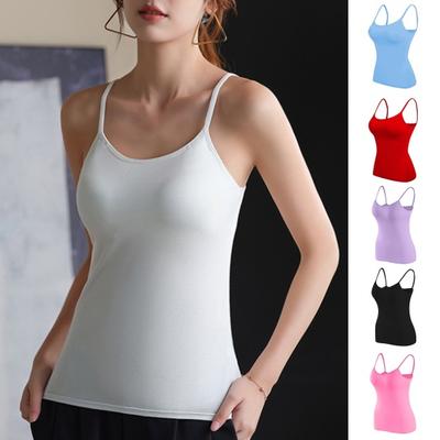 Damskie pikowane topy na ramiączkach podwójnie podszyte koszulki camisole na cienkich ramiączkach z wbudowanym biustonoszem dopasowane basicowe letnie topy do wyjścia