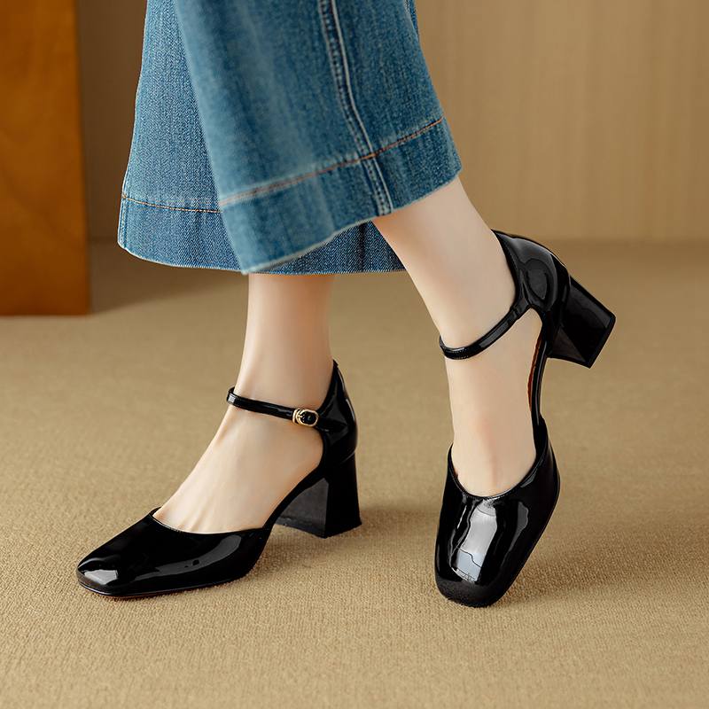 

Krazing Pot Летние туфли из овчины, размер 40, толстый высокий каблук, восточный дизайн, квадратный носок, элегантная красота, свадебные туфли 34