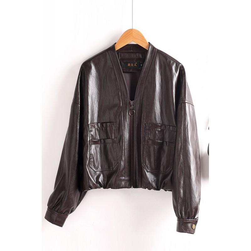 Womens Soft Lamb Leather POLO Collar Jacket Casual Outerwear Slim Fit Lightweight Coat