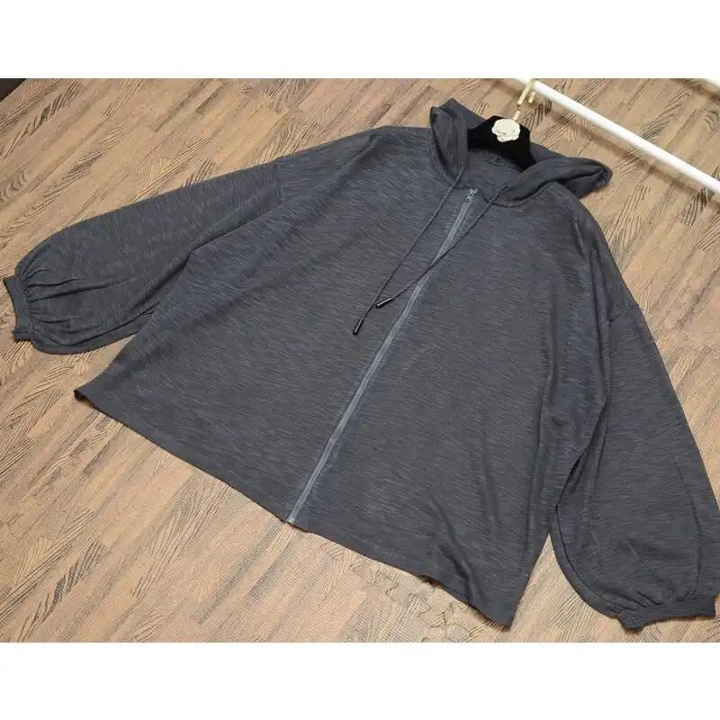 Women's Spring/Summer Korean Style Plus Size Sun Protection Shirt Student-Friendly Loose-Fit Lantern Sleeve Hooded Jacket