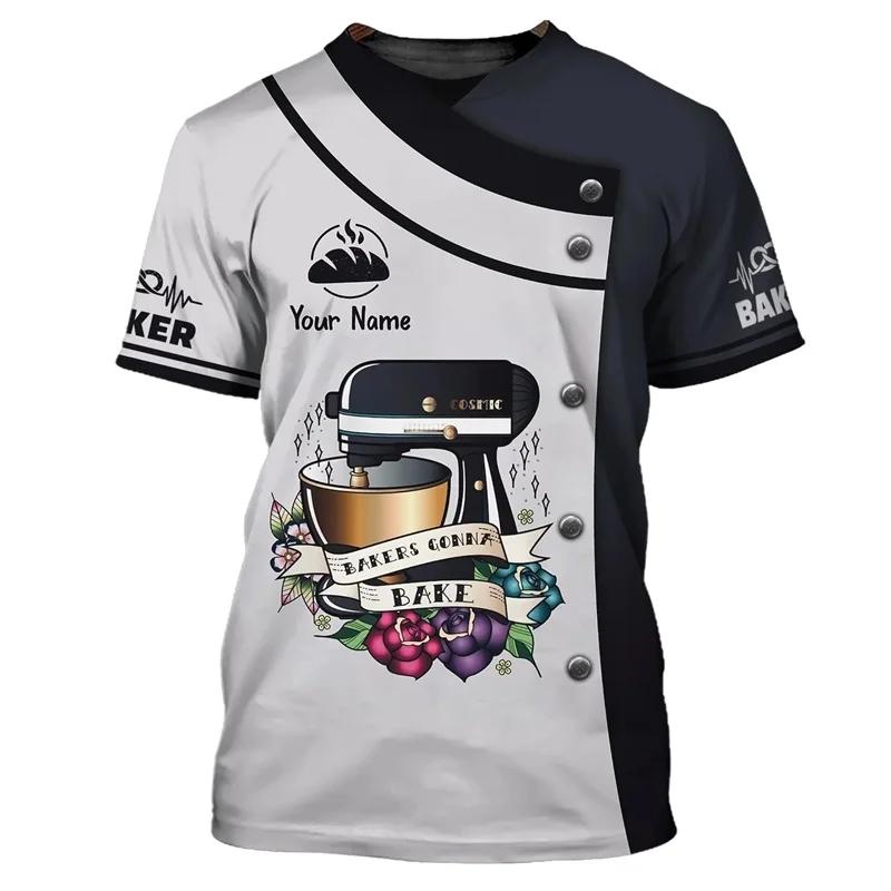 Baker T-skjorte Egendefinert Navn Menn 3D-trykt Bakeri Baking Arbeid T-skjorte Pluss Størrelse Unisex T-skjorter Topper Personlighet Baking Uniform