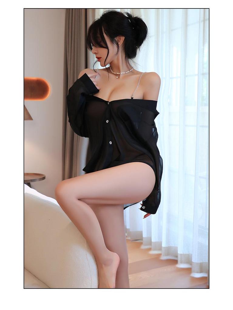 Elegant Chiffon Nightgown: See-Through Sexy Lingerie for Passionate Nights