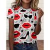 Summer Fashionable Personalized Pattern Cherry 3D T-shirt Soft Comfortable Vintage Loose Creative Women's Round Neck Short Sleeved T-shirt