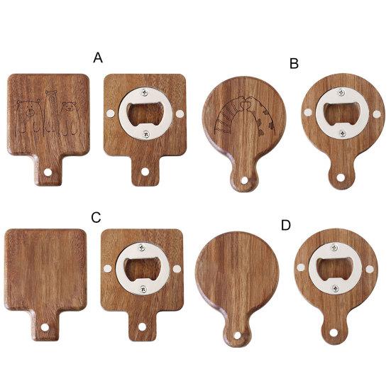 Bottle Opener Magnetic Cartoon Pattern Manual Wooden Hanging Hole Refrigerator Paste Beer Opener Kitchen Gadgets