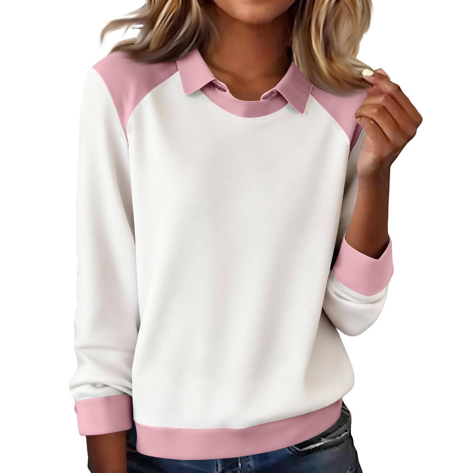 

Women s Fashion Long-Sleeve Pullover Solid Color Top L розовый