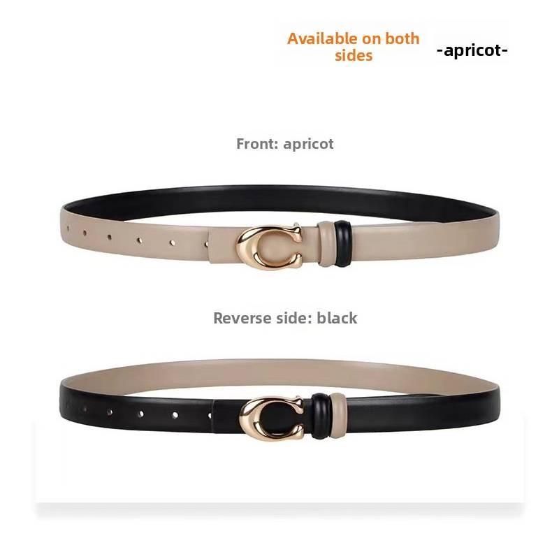 Durable Leather Genuine Belt For Women With Smooth Buckle And Elements Letter