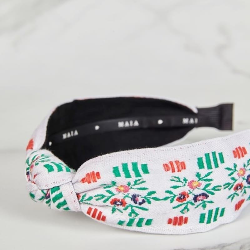 MAIA Garden Jacquard Hairband - Knotted White Green