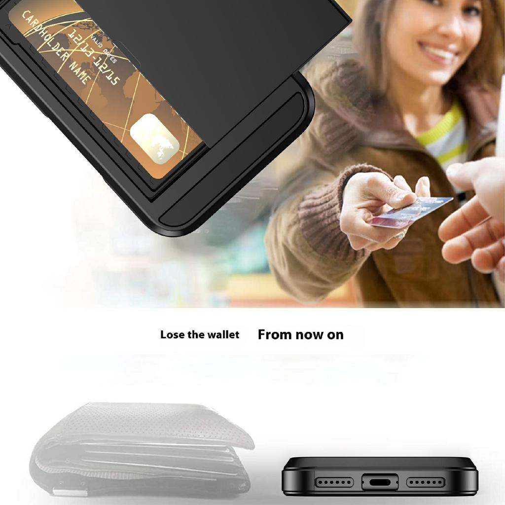 Pour iPhone 17 Pro Coque avec Porte-Cartes Coulissant PC+TPU Coque Arrière de Téléphone