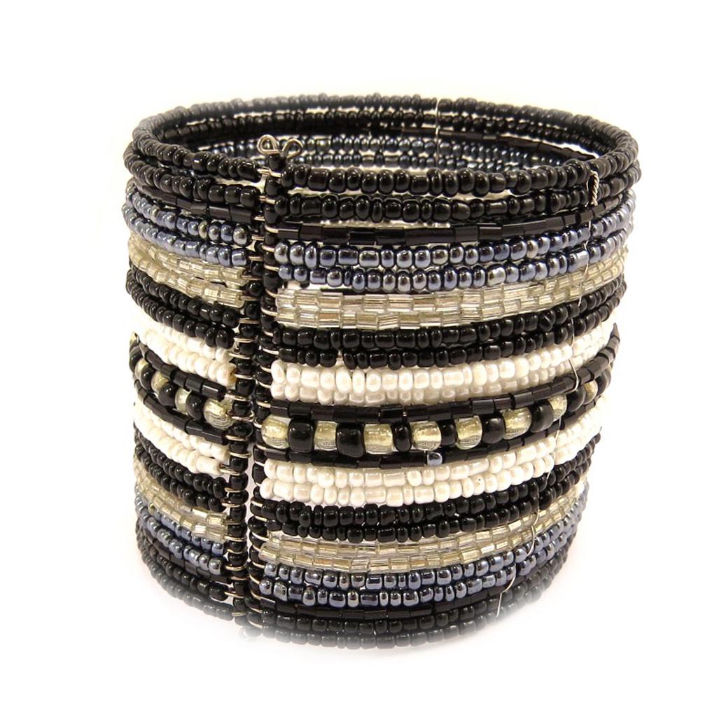 Les Trésors De Lily [L4397] - Bracelet créateur 'Katmandou' noir gris blanc