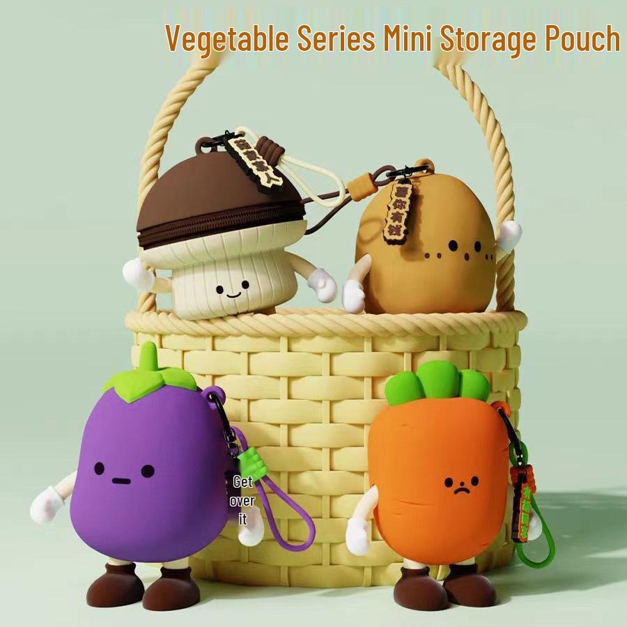 Cute Veggie Mini Coin Purse & Earphone Holder with Dazed Expression - Silicone Pendant for Kids