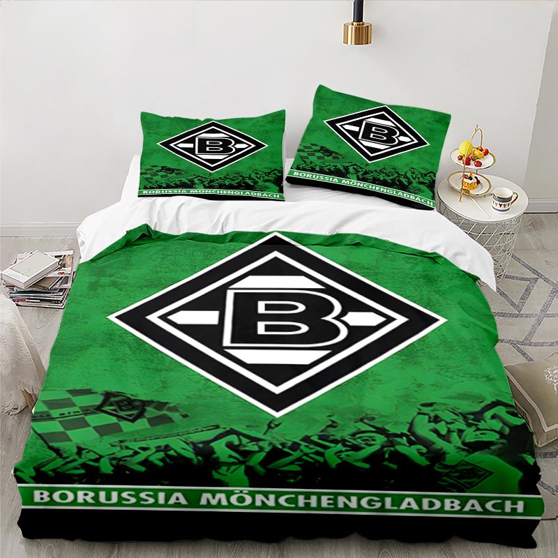 3PCS Green Black Borussia Bedding set,Ideal For1pc Duvet Cover And 2pcs Pillowcases Perfect for Christmas gift,Ideal for Bedroom, Dormitory