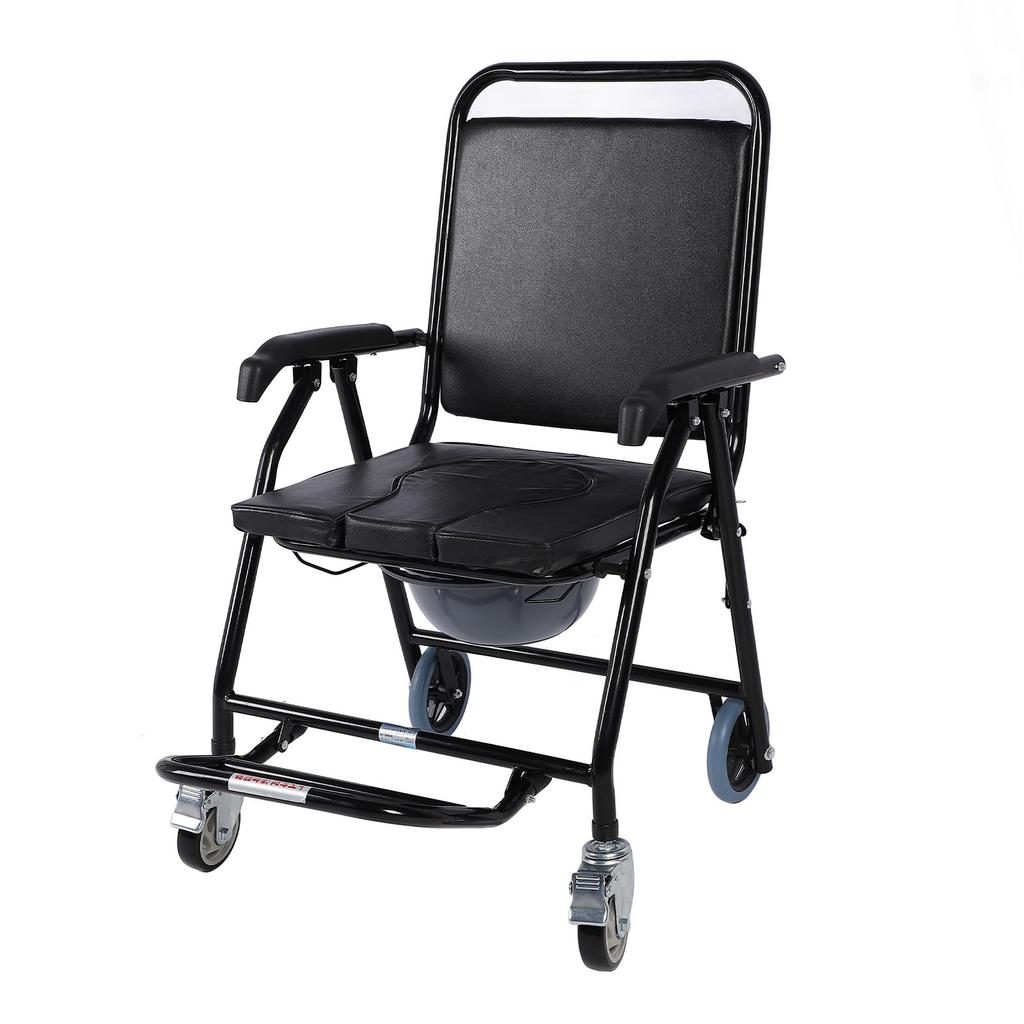 Mobile Potty Chair with Wheels Foldable High Load Bearing Capacity Thickened Toilet Wheelchair for Home