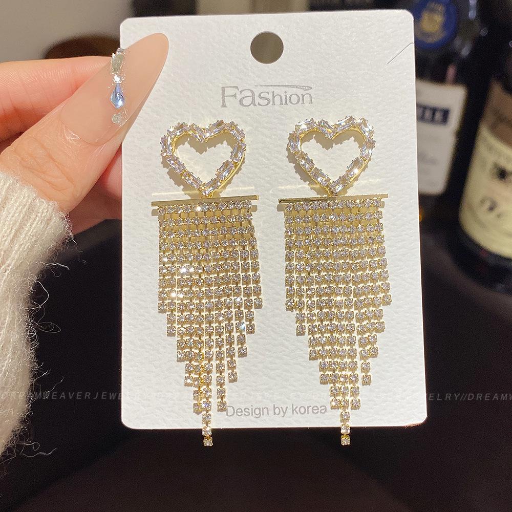 925 Sterling Silver Full Diamond Tassel Earrings – High-End European & American Style, Super Shiny, Luxurious Ear Jewelry for Women.