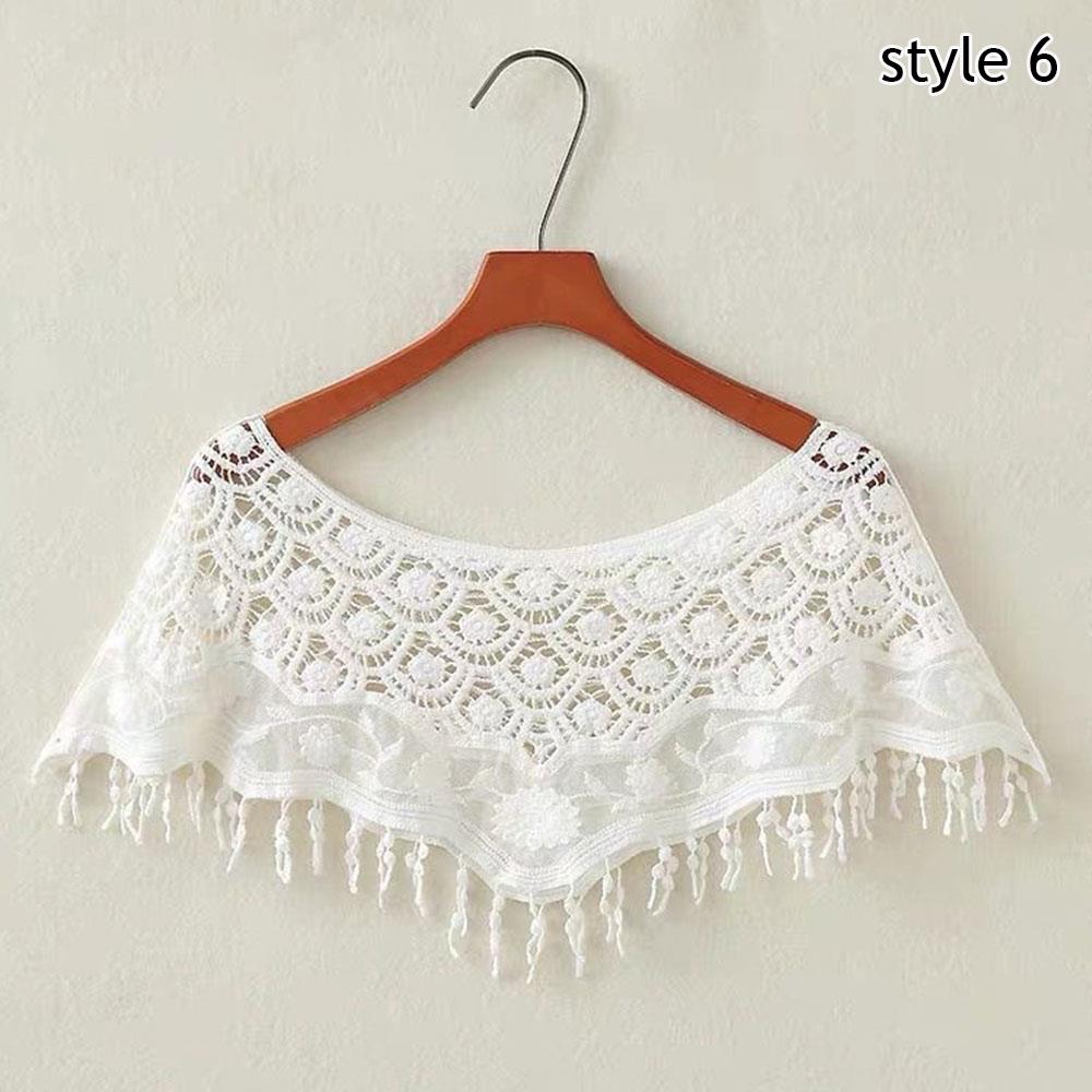White Elegant Knit Dress Lace Crochet Shawl Wraps Bridal Hollow Out Cover Up Women Summer Sun Protection False Collar Cape