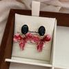 Enamel Craft Red Petal Zircon Pearl Stud Earrings New Year's Earrings Light Luxury Gorgeous Temperament Earrings