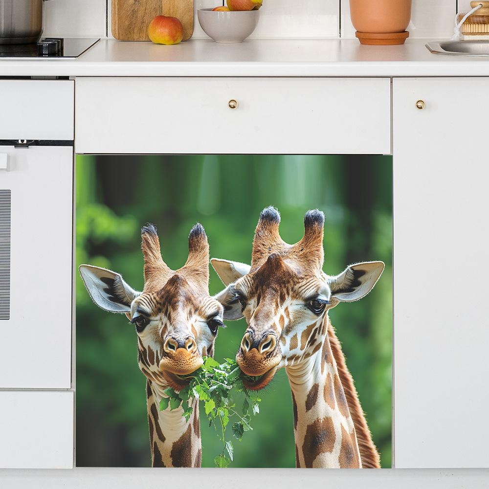 Funny Grass Eating Giraffe Kitchen Cabinets Dishwasher Home Decor Stickers Self-adhesive