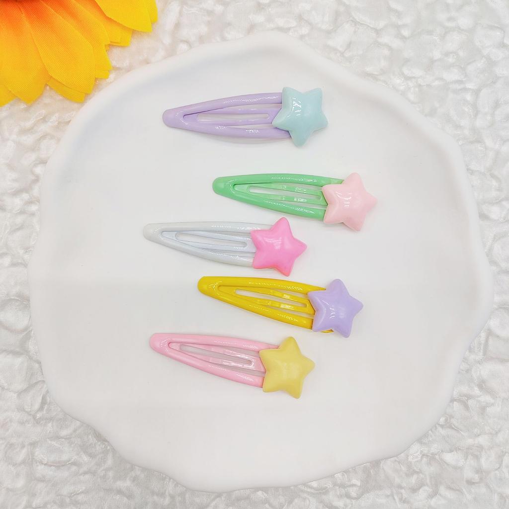 1/2/5 Pcs Y2K Hairpin Yellow Star Designs Bangs Side Clip Blue BB Barrettes Hair Snap Clips Summer Girls Hair Accessories