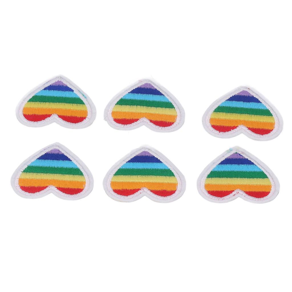 6 Pcs Rainbow Heart Patches DIY Rainbow Heart Shape Patches Decoration for Sewing Embroidery Clothing Repair